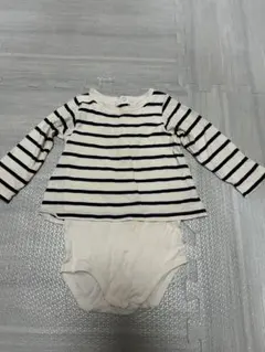 ストライプ柄 長袖ロンパース コットン　プチバトー