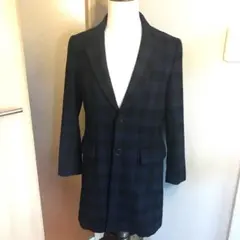 メンズ【美品 OPLAN ウールリッチ 生地】紺 M チェック チェスターコート