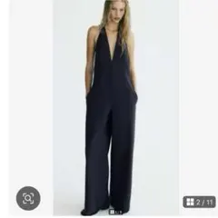 美品ZARA ピンストライプ ホルターネック ジャンプスーツ オールインワン S