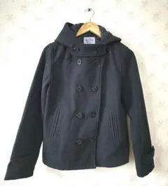 ☆coen コーエン ウール混ダブルブレスト ピーコート フード付 ネイビーL☆