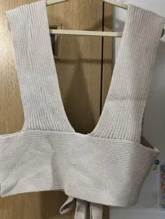 ベージュ リブ編み ビスチェ