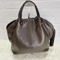 BORELLI P. ボレッリ　ダークブラウン レザー ハンドバッグ フリンジ