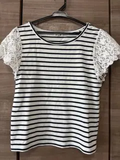 earth music&ecology ストライプ レース袖 Tシャツ S