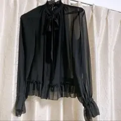 スライ SLY シアーブラウス ボウタイフリルネック ブラック 新品未使用 長袖
