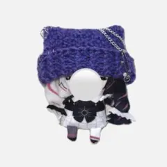 手編みニット帽　猫耳　ロック　メンカラ　紫　ぬい服