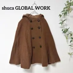 shuca GLOBAL WORK ケープコート ポンチョ茶 キャメル ウール混のサムネイル