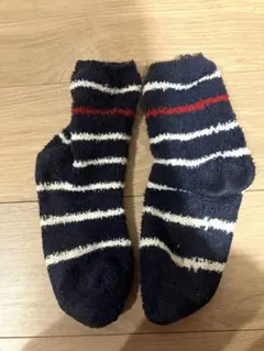 もこもこ ボーダー ルーム ソックス ベージュ レディース 靴下 中古 整理品