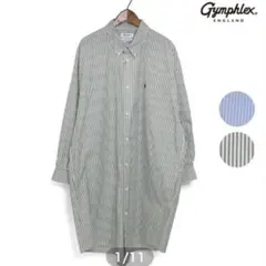 Gymphlex ストライプ シャツワンピース ネイビー×ホワイト 12 日本製