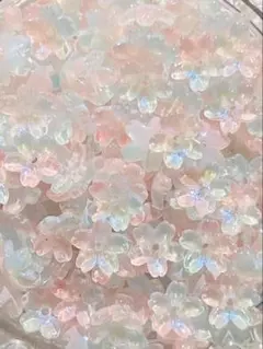 【100個】春風 桜 ガラスビーズ ふんわり水色ピンクグラデ ラメ 約10ミリ