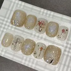 マミー様専用 3点 ベリーショート グリッター花柄ネイルチップセット 春ネイル