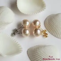 ピンクのピアス10mm コットンパール シンプル