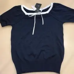 ネイビー リボン付きニット　タグ付き