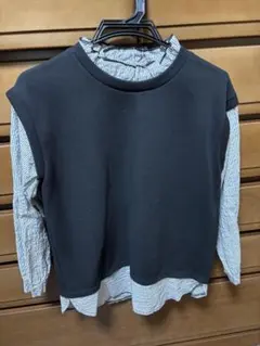 レイヤードデザイン 長袖トップス 黒とストライプ