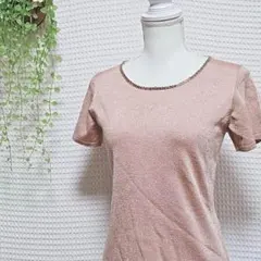 TWO:C (6/S) ピンク ラメ 半袖 ラウンドネック カットソー