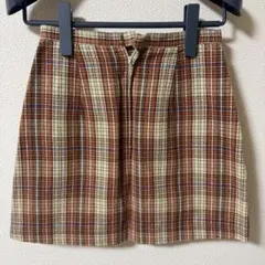 ブラウン系チェック タイトスカート 日本製　ヴィンテージ　古着