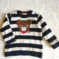 ミキハウス ストライプ柄 クマ刺繍 ニットセーター 90cm 綿100%