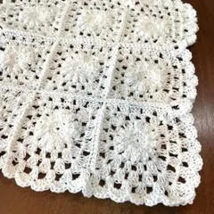 マルチカバー 花柄 ハンドメイド かぎ針編み White コットン