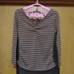 DREA my MINX 茶色と白のストライプ 五分袖トップス