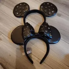 ディズニー　ミッキー　ミニーマウス　スタッズ付き　ミッキー耳カチューシャ 黒