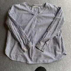 Samansa Mos2 青白ストライプ長袖シャツ