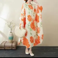 大きいサイズレディースゆったりロングワンピース　夏半袖体型カバー チェック