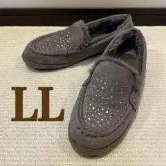 スエードファーモカシン グレー LL ストーン装飾