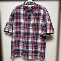 UNIQLO チェック柄 半袖シャツ レッド系