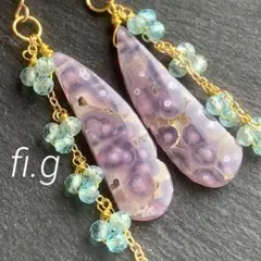 14KGF 天然石 大粒 グレープアゲート ピアス - メルカリ