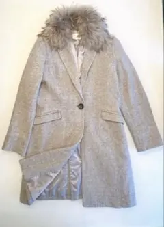 ⭐️冬物セール⭐️グレー フォックスファー付き ロングコート