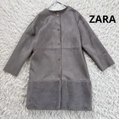 ZARAフェイクムートンスエードコート　ゴールドボタン　M ロング　ノーカラー