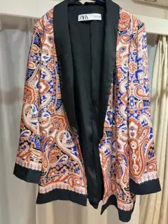 ZARA ペイズリー柄 ノーカラージャケット Mのサムネイル