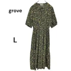 【美品】グローブ　花柄プリント　ウエストギャザーワンピース　L　フェミニン　春夏