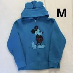 ディズニー ミッキーマウス フルジップ パーカー M ブルー 青 耳付き