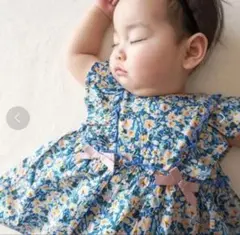 極美品✨ coto cotte 花柄ドレス ボディースーツ　リボン　ブルー