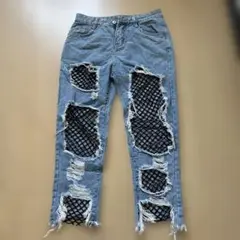 ダメージメッシュデザイン ジーンズ L