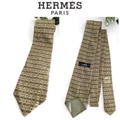 美品 HERMES エルメス ヴィンテージ シルク ネクタイ 幾何学柄 グリーン