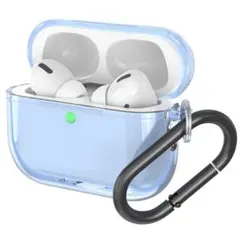 AirPods Pro3 ケース 透明保護ケース 耐衝撃性 カラビナ付き ブルー