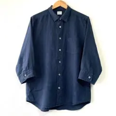 麻 100 ネイビー 七分袖 シャツ XL 涼感 リネン 紺