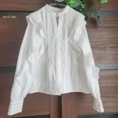 MERCURYDUOホワイト フリル 長袖ブラウス FREEサイズ