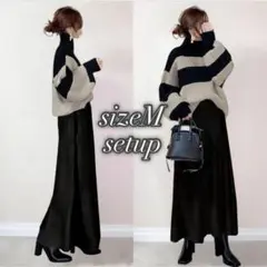 1147 セットアップ　モノトーン　バイカラー　長袖　ぽわん袖体型カバーAライン