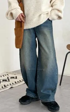 SINSS バギーシルエットカープデニム パンツ ペイントデニム 黒 M 