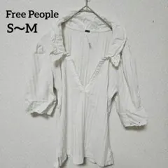 Free People【S】 フリーピープル 刺繍襟 Vネックカットソーブラウスのサムネイル