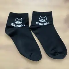 Spazio ソックス ブラック 猫ロゴ アンクル丈