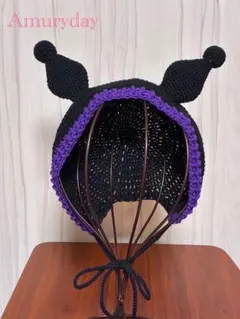 ハンドメイド ベビー用クロいボンネット 0〜1歳用