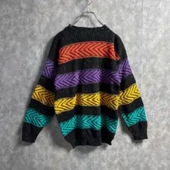 ヴィンテージ　80s USA製 STEFANO 総柄ニットセーター　メンズ古着