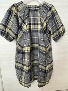 ポンポネット 140 チェック ワンピース 半袖 両サイドポケット付き