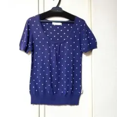 ドット半袖ニット　青