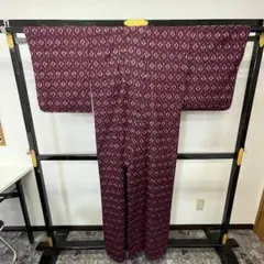 紬 着物 袷仕立て 紫系 総柄 カジュアル向け 0402-4-B3