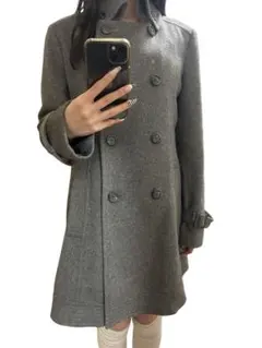 グレー ダブルブレスト コート ウール混合