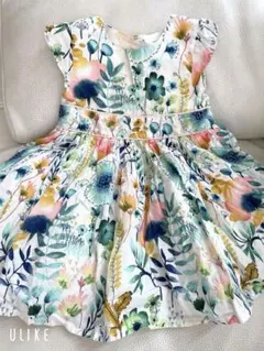 nextネクスト12ヶ月から18ヶ月花柄フリルスリーブグリーン系ワンピース